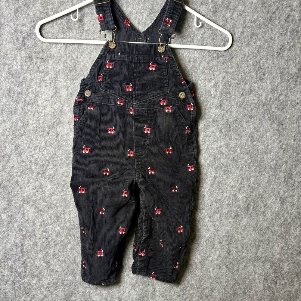 Osh Kosh B'Gosh Overalls Black Corduroy W Overall Trains Sz 18 Mo Snap Legs